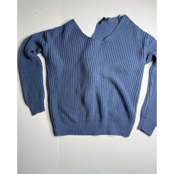 Papayas Womens Blue Ribbed Knit V-Neck Sweater With Twist Back Detail S - Picture 1 of 4